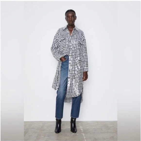 LIMITED EDITION Zara Houndstooth Sequin Overshirt Size S NEW WITH TAG! - Picture 3 of 12